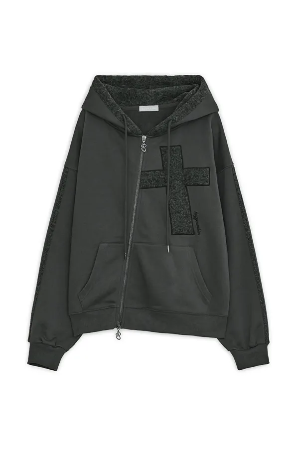 Cross patch hoodie zip-up (Charcoal)