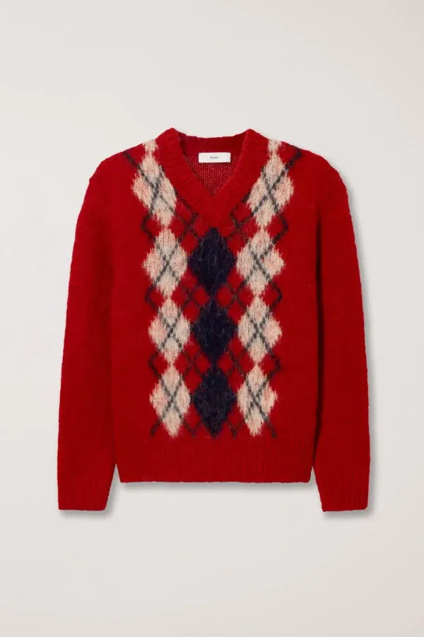 UNISEX BABY ALPACA ARGYLE SWEATER RED