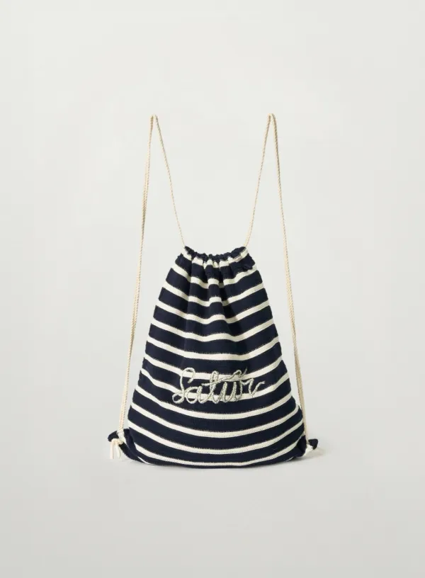 [이민정 Pick] Knit Stripe String Backpack - Navy
