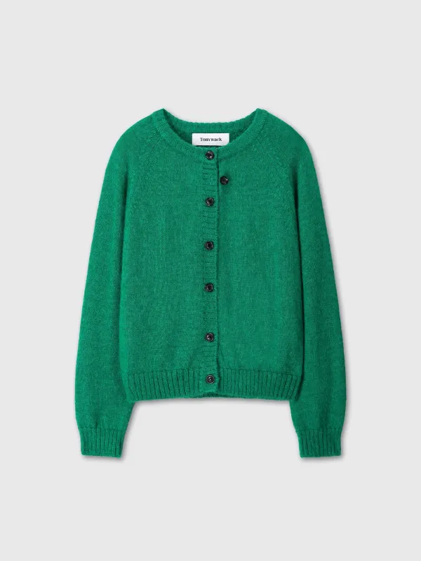 (W) MOHAIR BLEND RAGLAN CARDIGAN_ GREEN