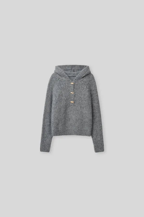 [2nd] Duffle cable hoodie knit (charcoal)