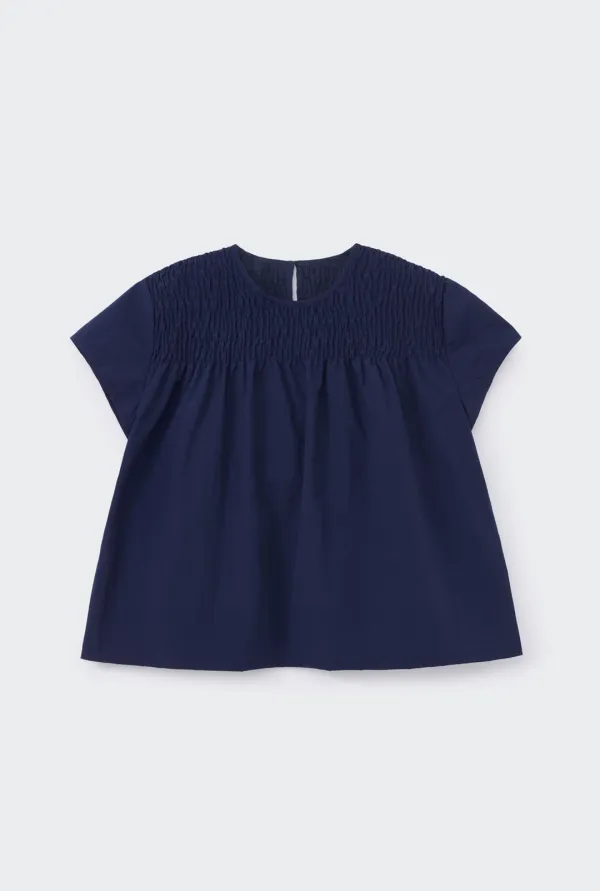 SMOCKED YOKE BLOUSE (NAVY)