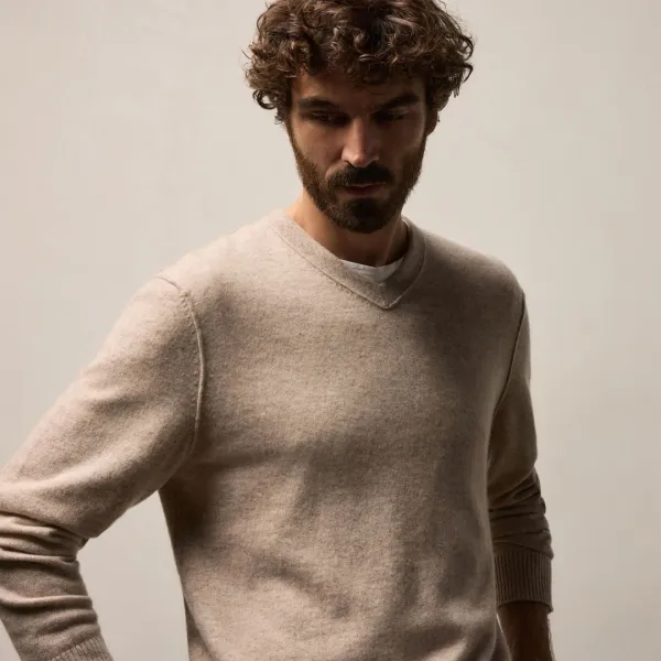 Cashmere V Neck Sweater - Stone