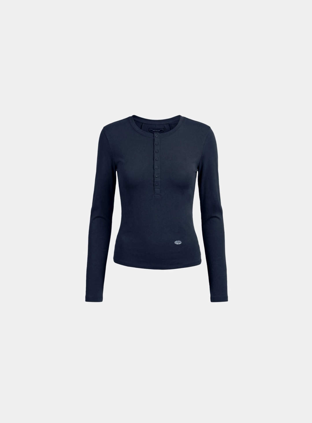 배드블러드 [w-tee26-058] Sleek Cotton Henley Neck Long Sleeve T-Shirt - Navy 상품 이미지 1
