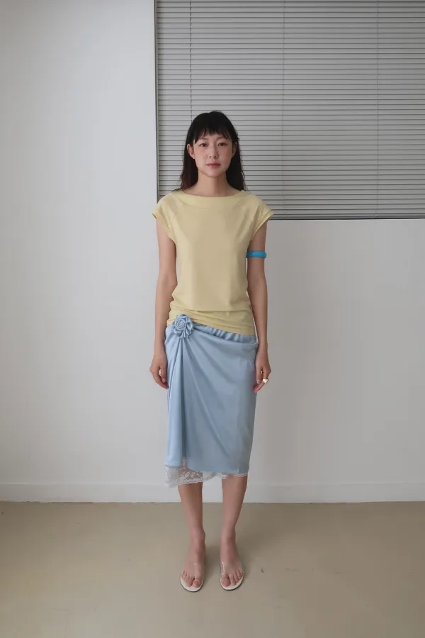 SATIN MIDI BANDING SKIRT_SKY
