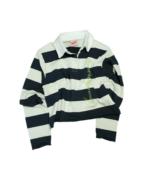 CROPPED RUGBY SHIRT, NAVY STRIPE