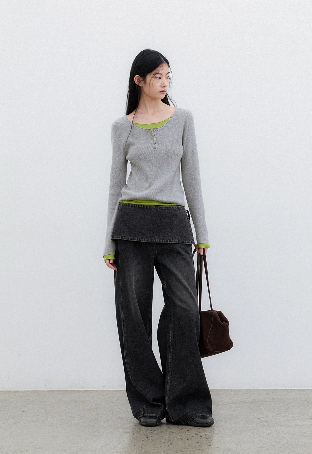 아뜰리에 나인 (PT-5810)LAYERED DENIM WIDE PANTS S 상품 이미지 2