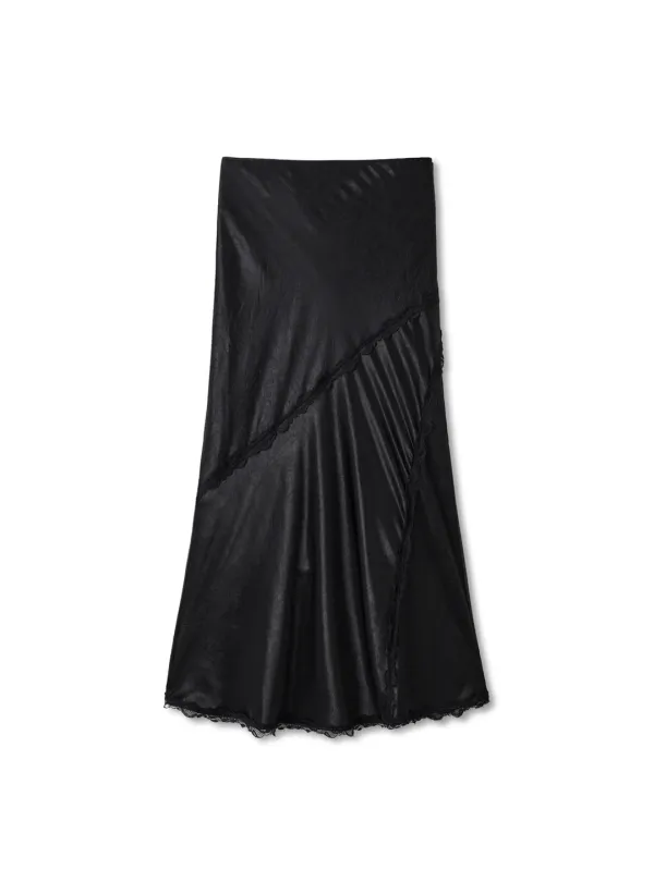 LACE TRIM LONG SKIRT (BLACK)