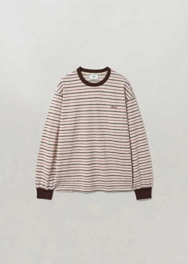 MULTI STRIPE ROUND T-SHIRT (pink brown)