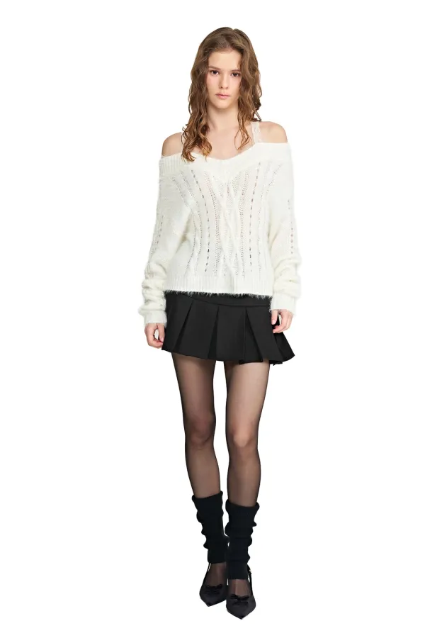 Rose milk fluffy lace knit, Ivory