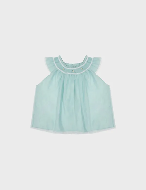 rose embroidery blouse in mint
