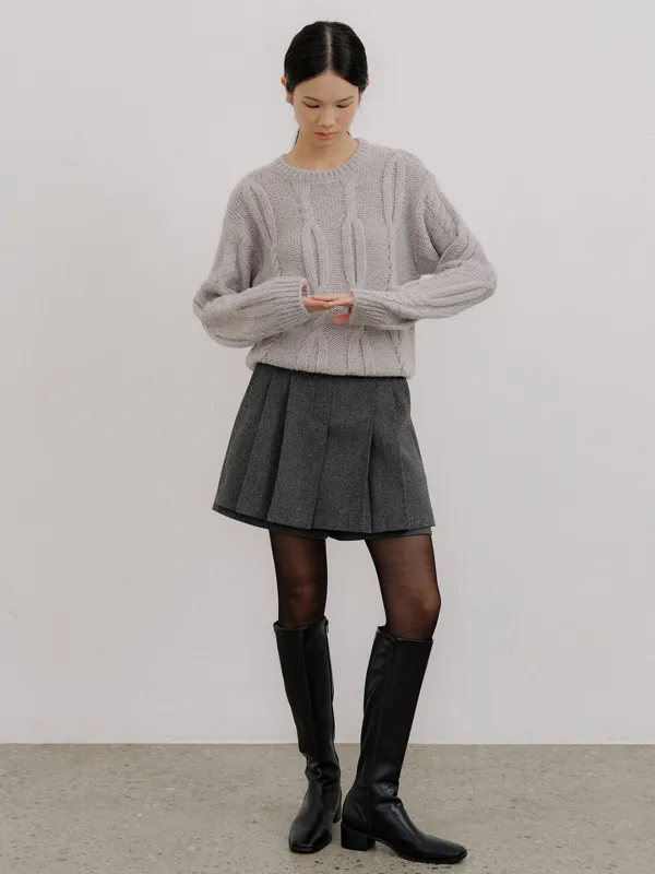HERRINGBONE WOOL PLEATS SHORTS_2COLOR
