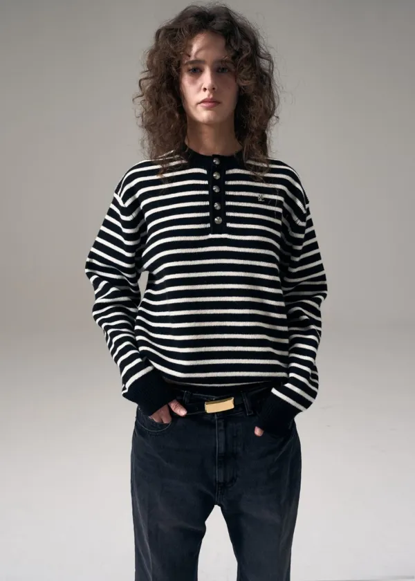 WOOL HENLEY NECK SWEATER - STRIPE