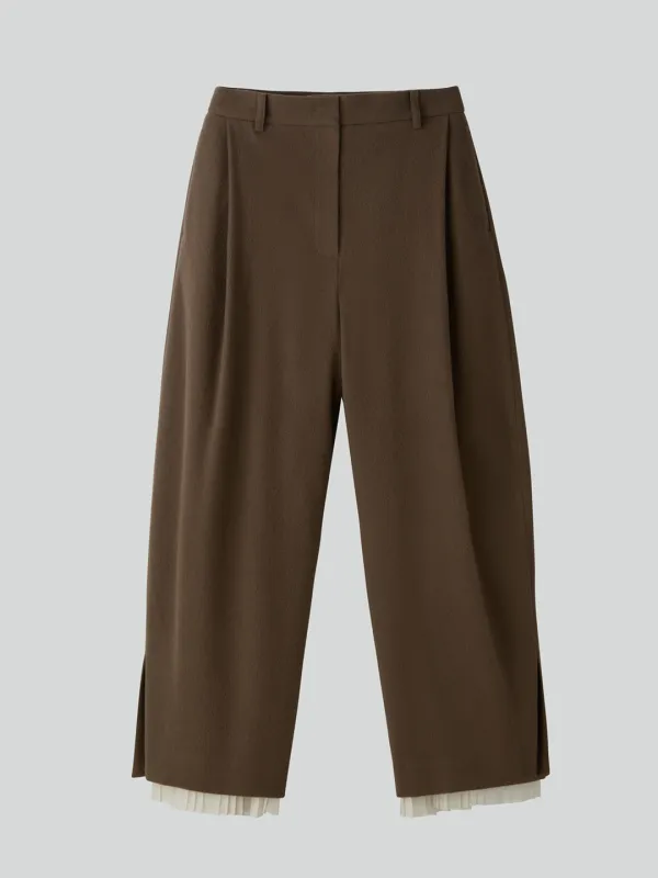 PLEATS LAYERED WOOL PANTS (GREYISH KHAKI)