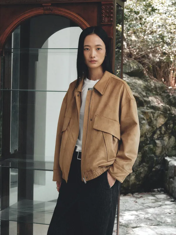 FINALE Suede Bomber Jacket_Mocha Mousse