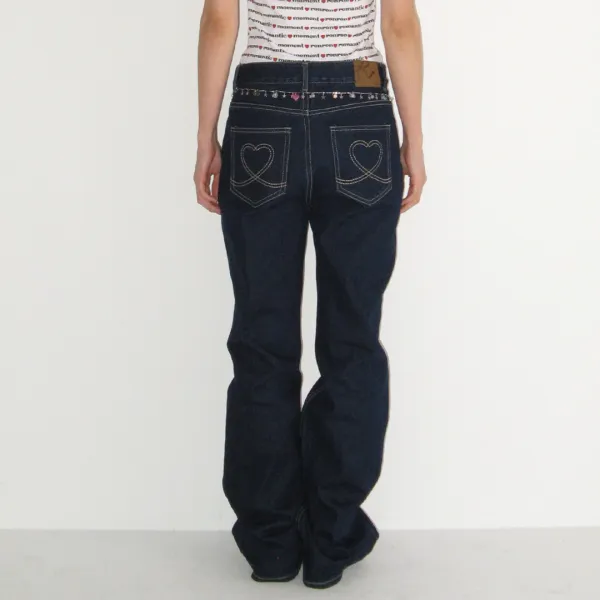 BACK HEART STITCH POCKET BOOTSCUT DENIM PANTS INDIGO BLUE (NONFADE)