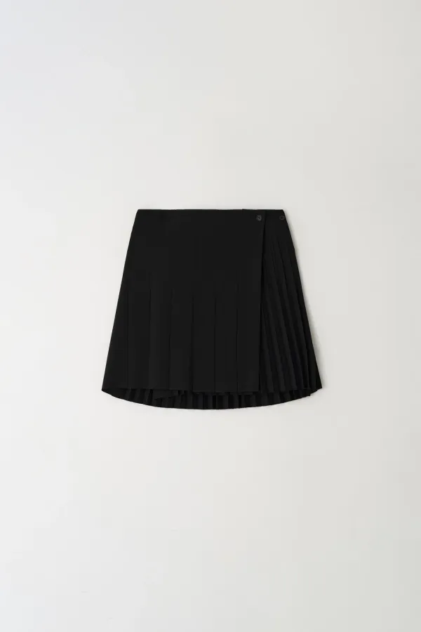 Pleated Wrap Skirt (black)
