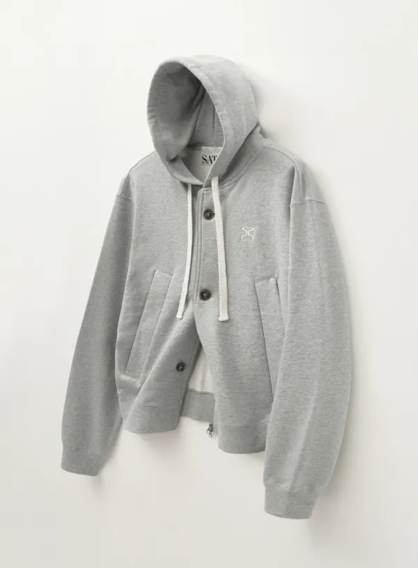 Teo Cotton All Day Hood Zip-Up - Melange Gray