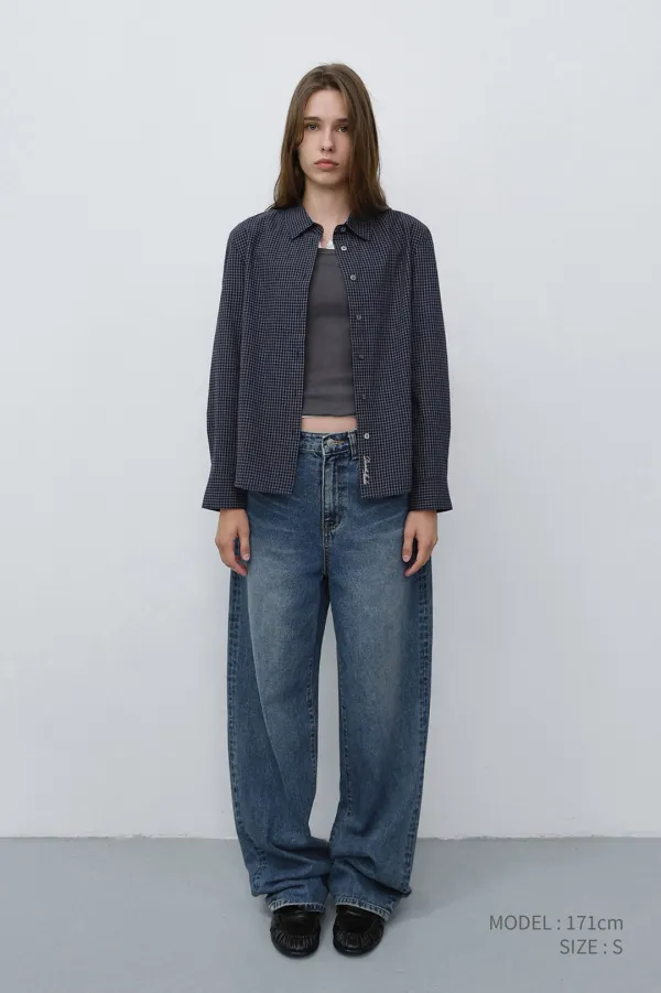ESSENTIAL SLIM CHECKED SHIRT BLUE NAVY_UDSH6C201N1