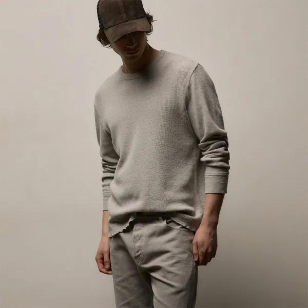 Cotton Linen Thermal Crew - Heather Fog