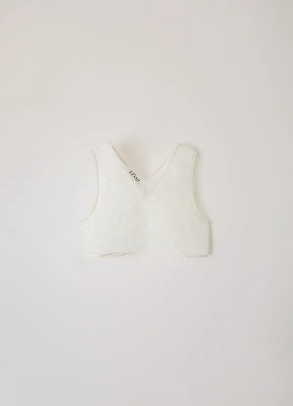 Floral Fuzzy Lace Vest - Cream