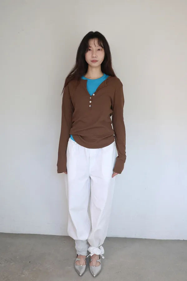 Mother-of-pearl button long sleeves_Brown [5/22일 순차적 출고]