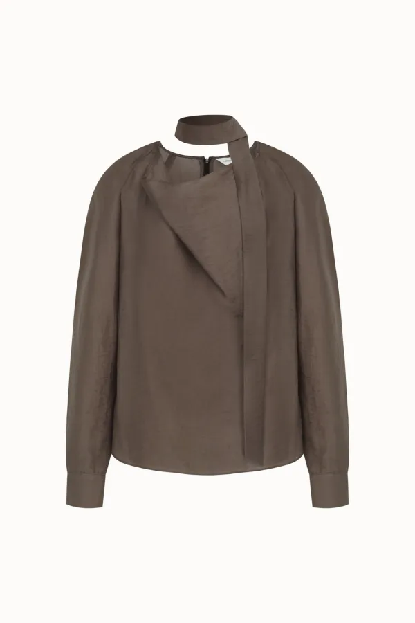 Drape Tie Blouse[LMBEAUSH312]-Brown