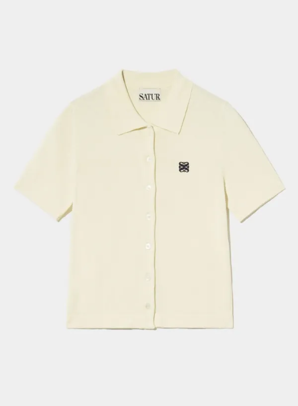 (W) Basic Cotton Collar Half Cardigan - Resort Cream