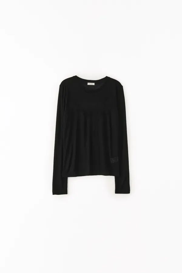 Wool Tencel Long Sleeve T-Shirt (Black)