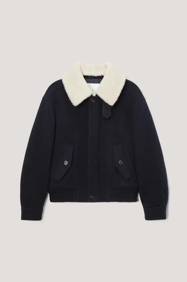 UNISEX FUR DETACHABLE CASHMERE BLOUSON NAVY