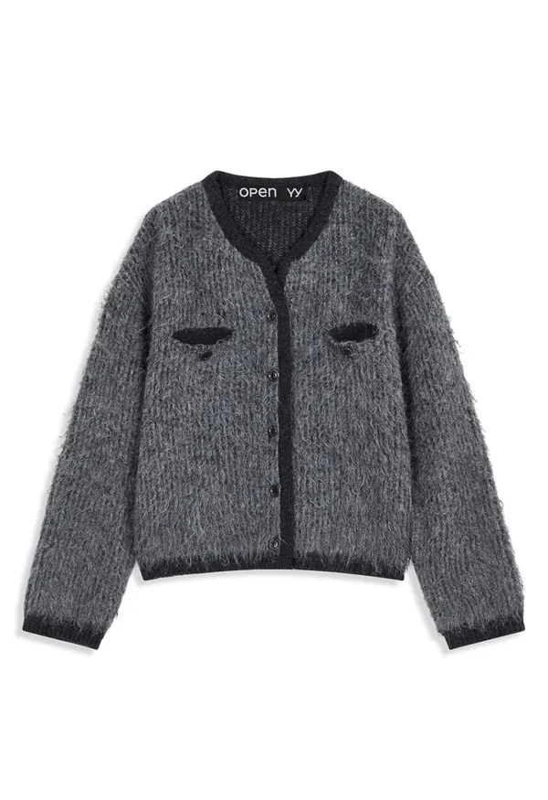 SHAGGY CARDIGAN JACKET, GRAY