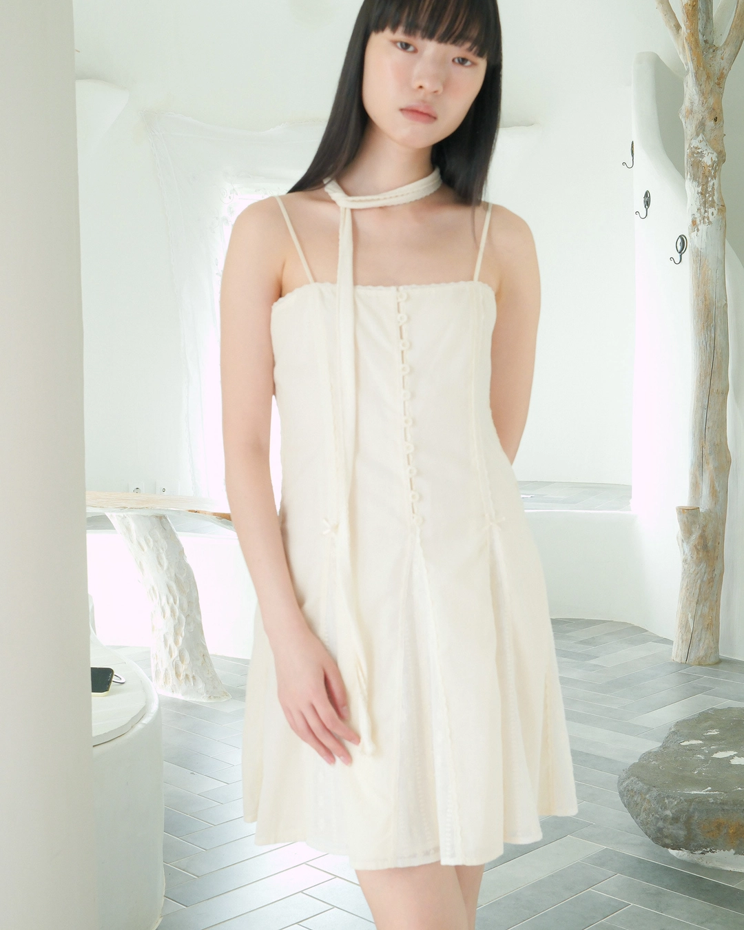 플레따 flétta 112 Sleeveless Button Mini Dress_Cream 상품 이미지 2