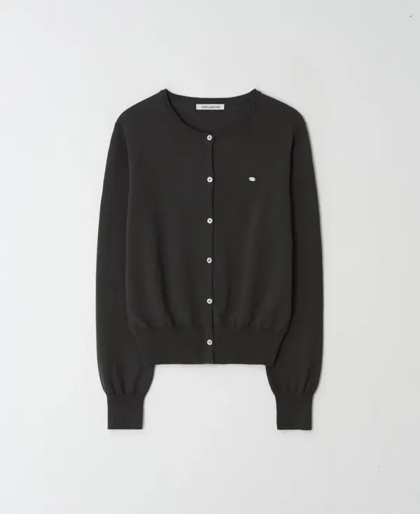 SOFT COTTON BASIC ROUND CARDIGAN_WARM CHARCOAL
