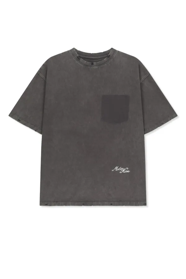 VINTAGE WASHED CALLIGRAPHY BACK LOGO TOP IN CHARCOAL