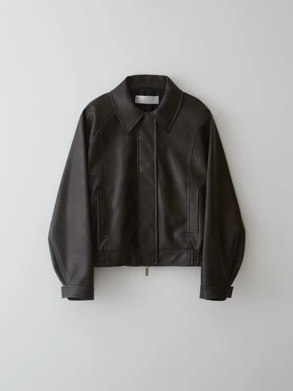 [4차 리오더] LEATHER PLEATS BOMBER JACKET_BROWN