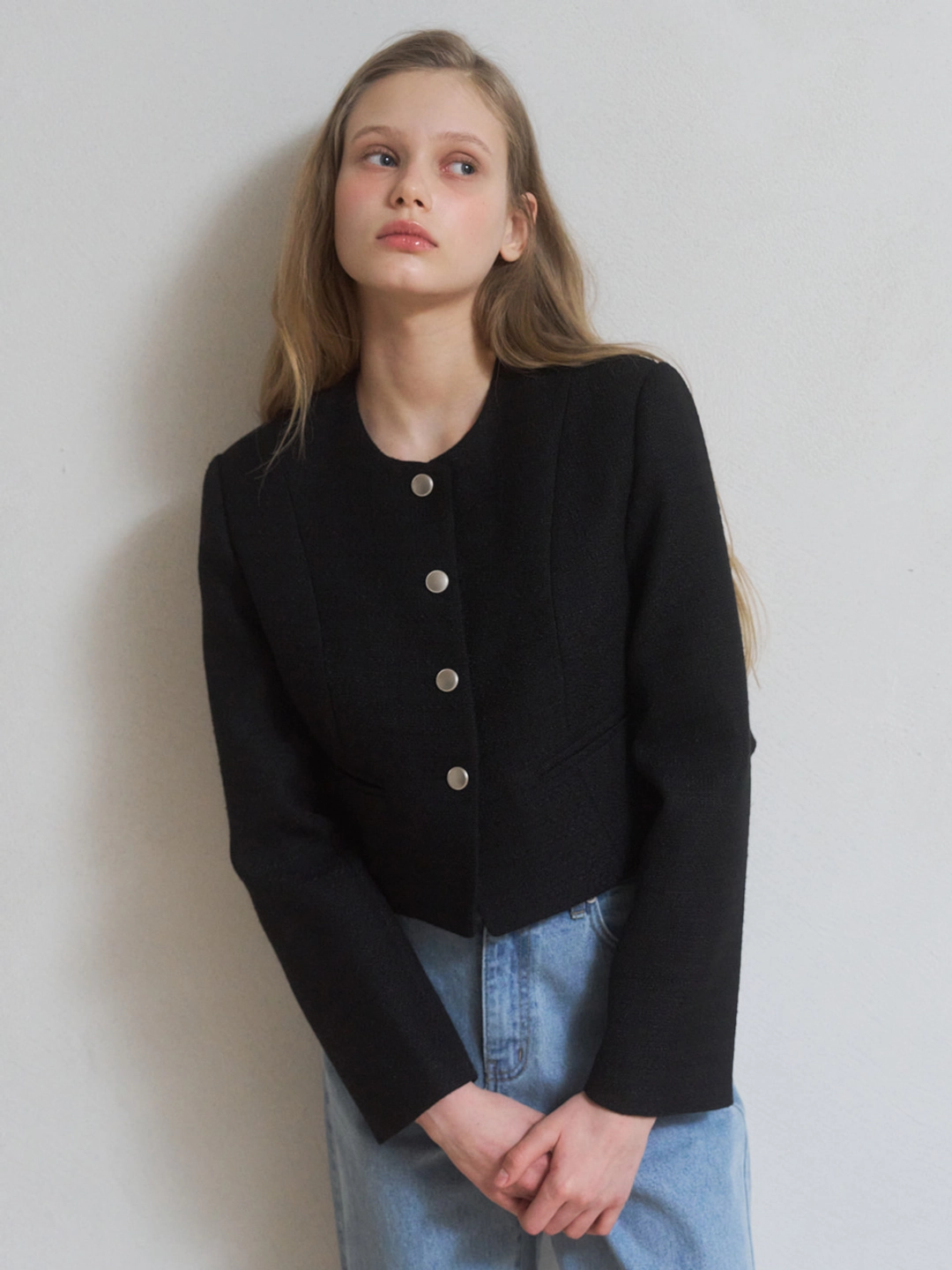 어몽 A CROPPED TWEED JACKET_BLACK 상품 이미지 2