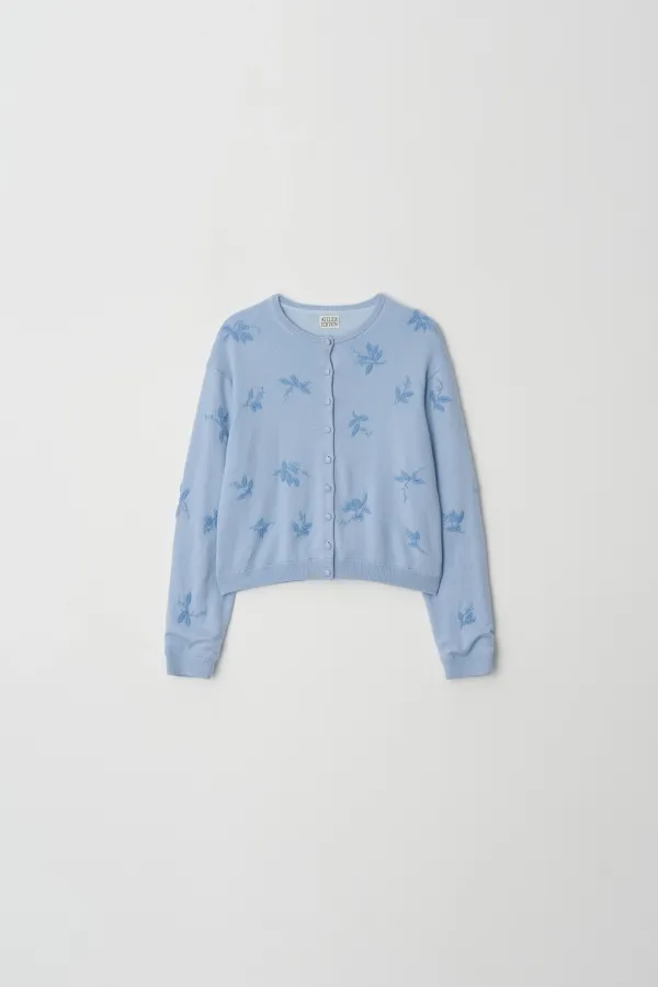 Flower Beaded Cardigan (light blue)