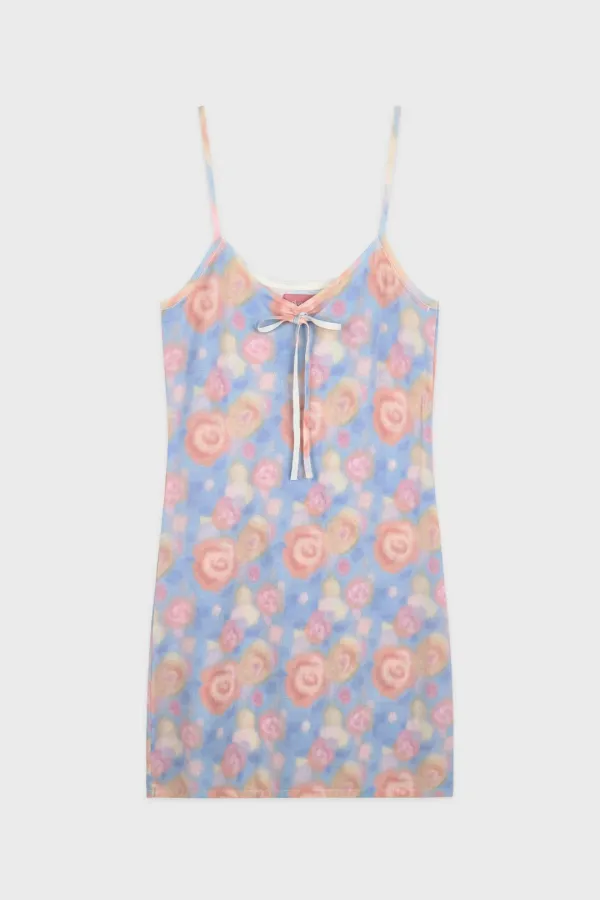Flower Print Sleeveless Knit Dress (Blue)