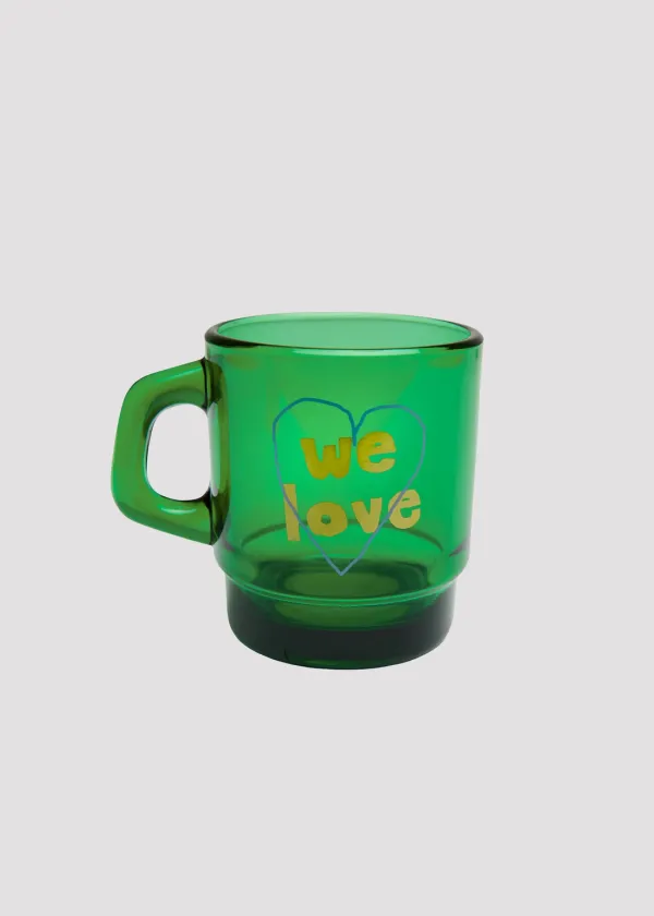 MILK GLASS HEART WE LOVE GREEN