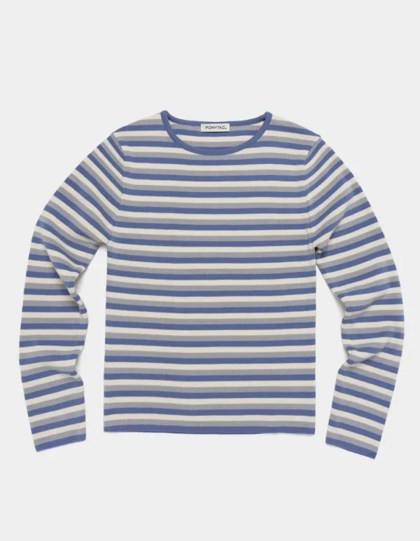 Combo Striped Knit T-Shirt (Grey & Sky & Cream)