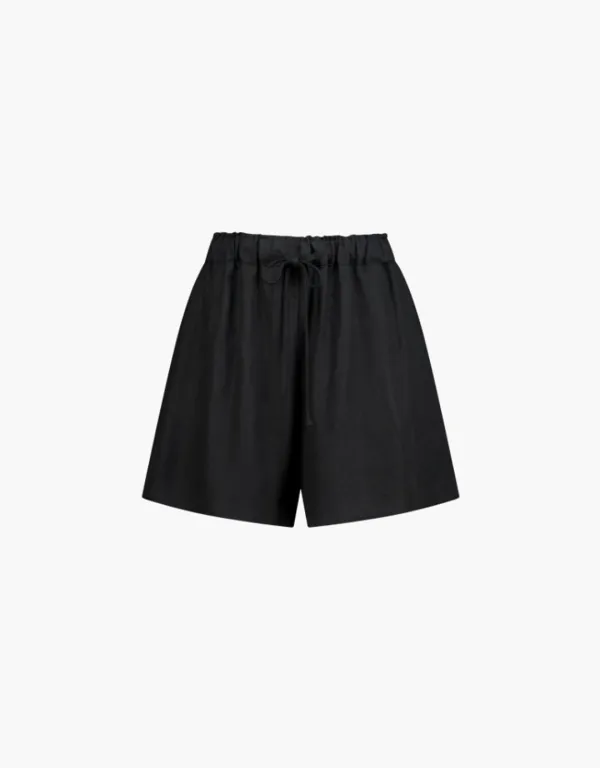 linen shirring pants - black