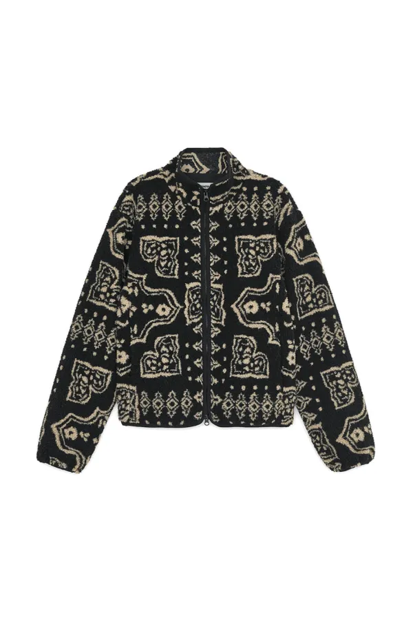 PAISLEY FLEECE ZIP-UP, BLACK