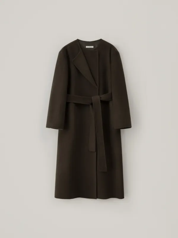 Wool Double Neck Handmade Coat - Dark Brown