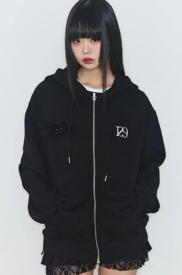 퓨어 프릴 후드 집업 블랙