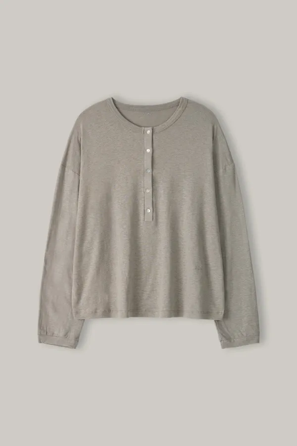 Linen Henley Tee (Mocha Beige)