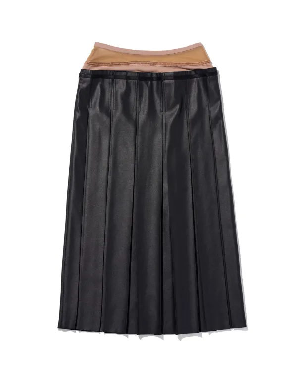 COATED PLEATED SKIRT_BLACK