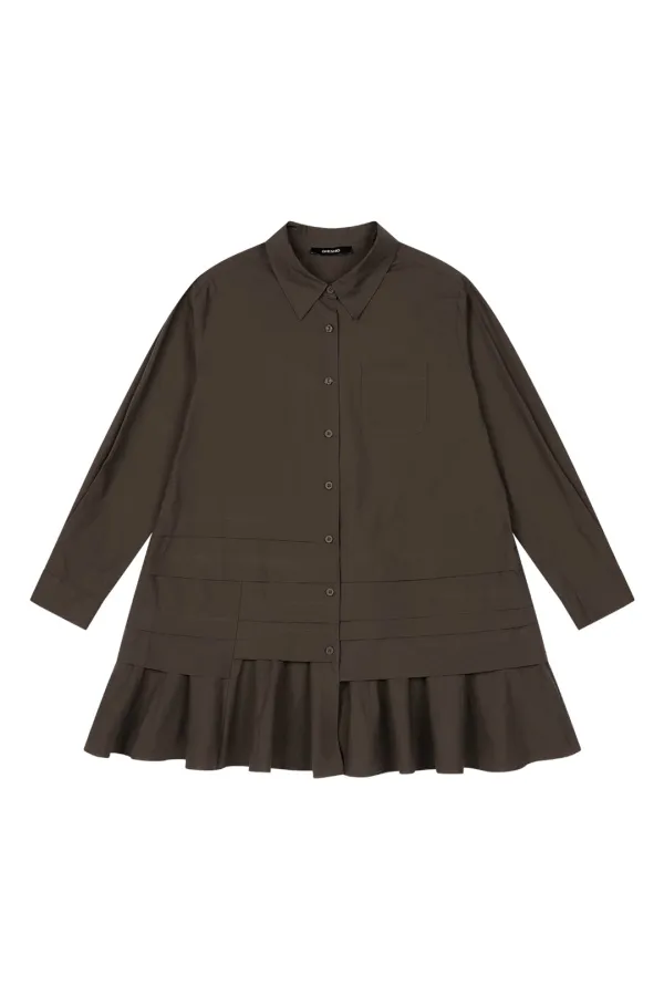 FRILL LAYERED POCKET SHIRT DRESS, BROWN