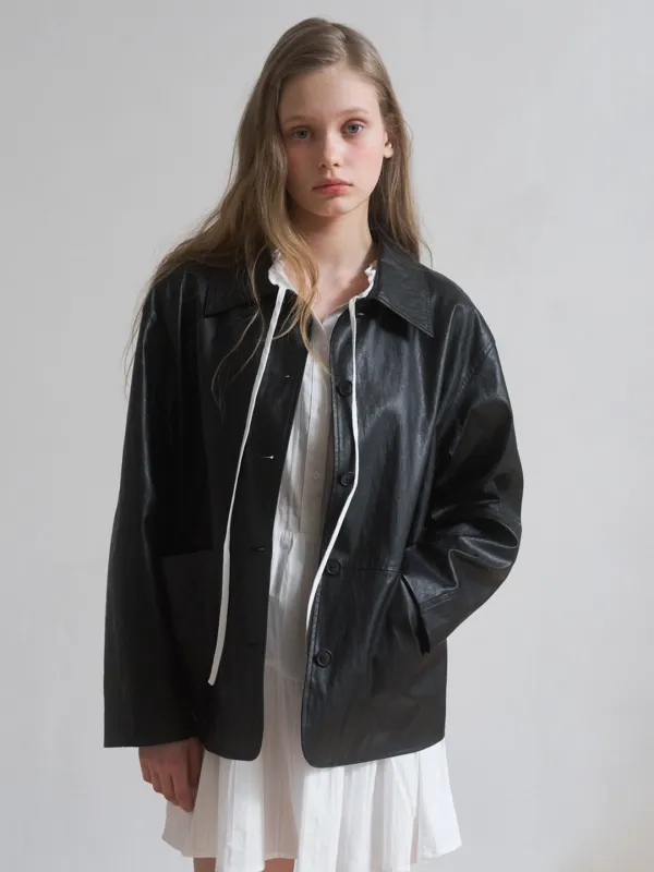 A FAUX LEATHER JACKET_BLACK