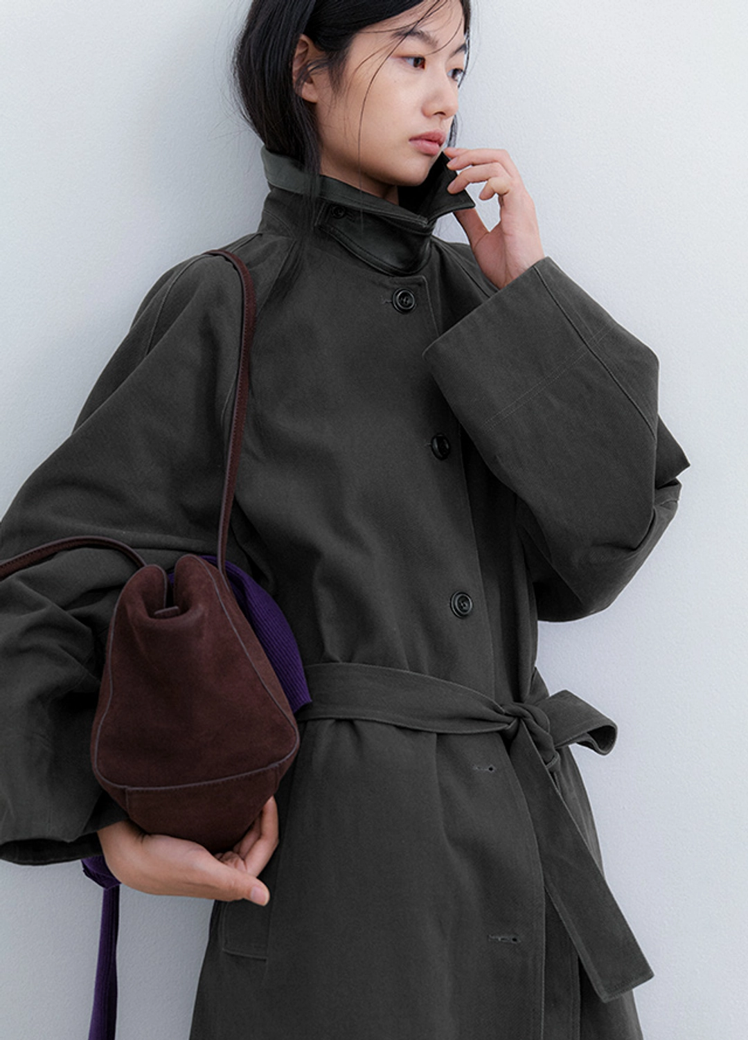 아뜰리에 나인 (CT-1487)LEATHER COLLAR BELTED COAT S 상품 이미지 2