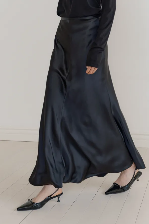 Satin Full Length Flare Skirt (black)